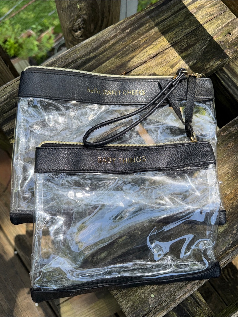 Baby Things Clear Travel Bag & Cosmetic Bag with Black Trim Zippered Cute❤️